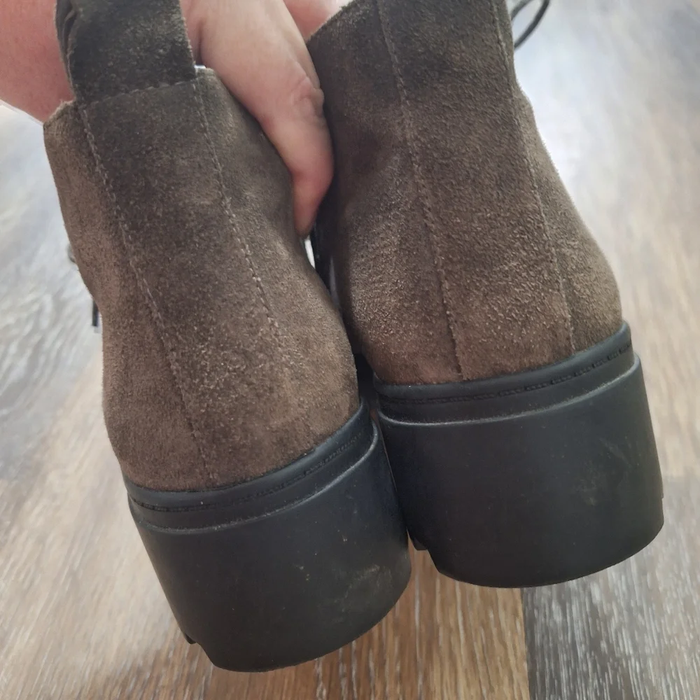 Eileen Fisher Reese Waterproof Suede Bootie In Mushroom Brown/ Gray, Sz 10